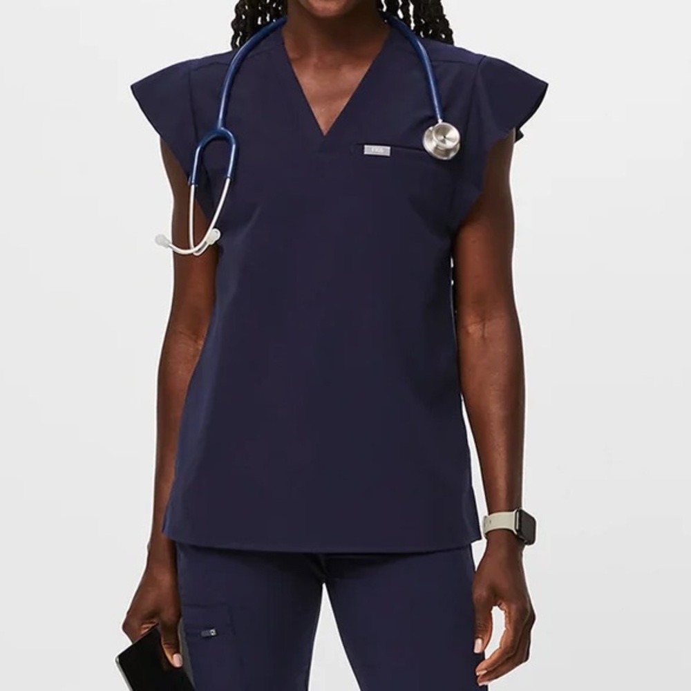 women's Caribbean Blue Natal - Flutter Sleeve Scrub Top - S